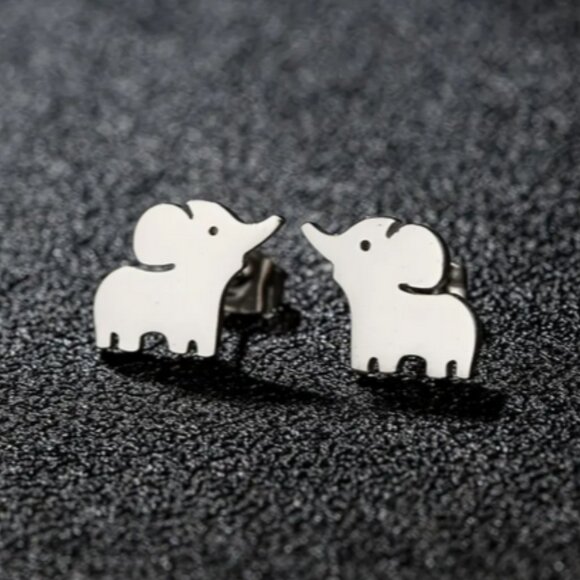 Happy Elephant Stainless Steal Stud Earrings NWT - Picture 1 of 3